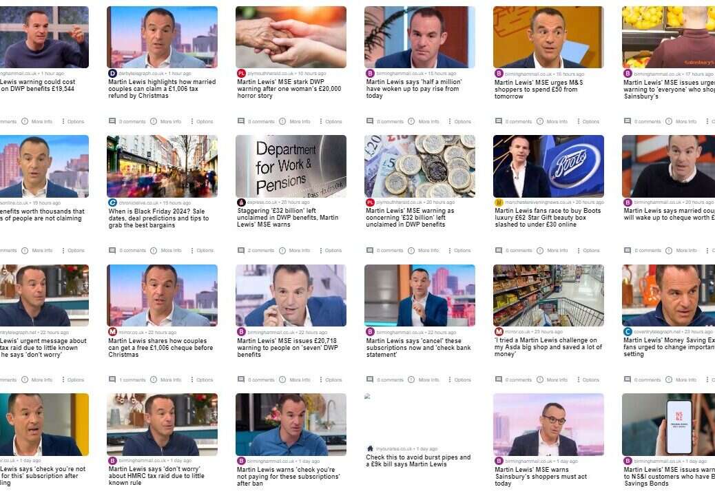 A selection of the stories published about Martin Lewis in a 24-hour period on the Reach network.