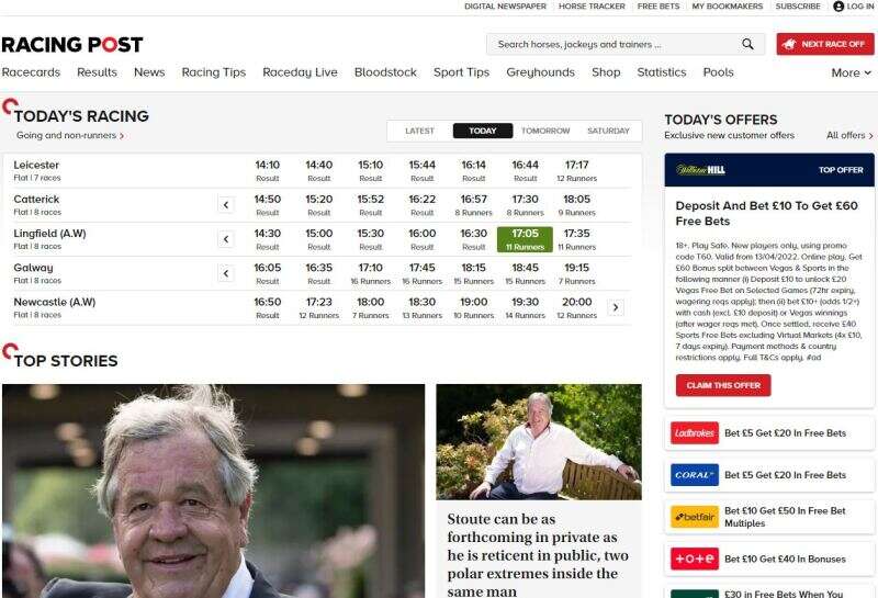 Racing Post homepage screenshot taken on 10 September 2024