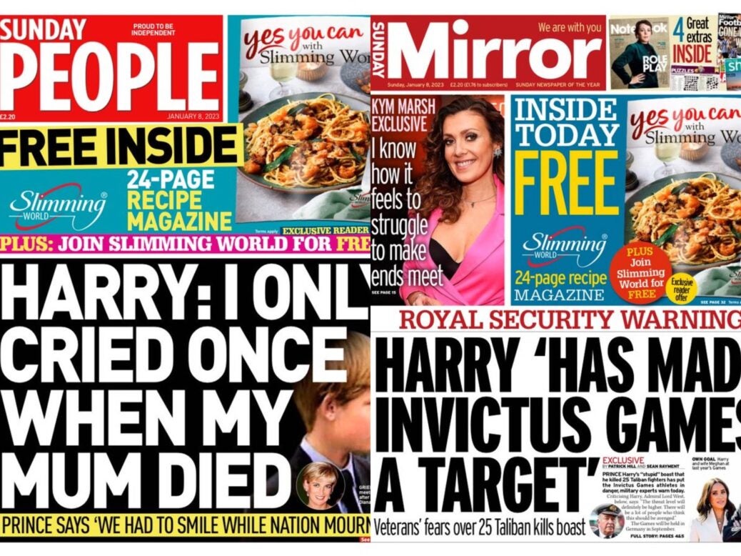 Sunday People and Sunday Mirror front pages