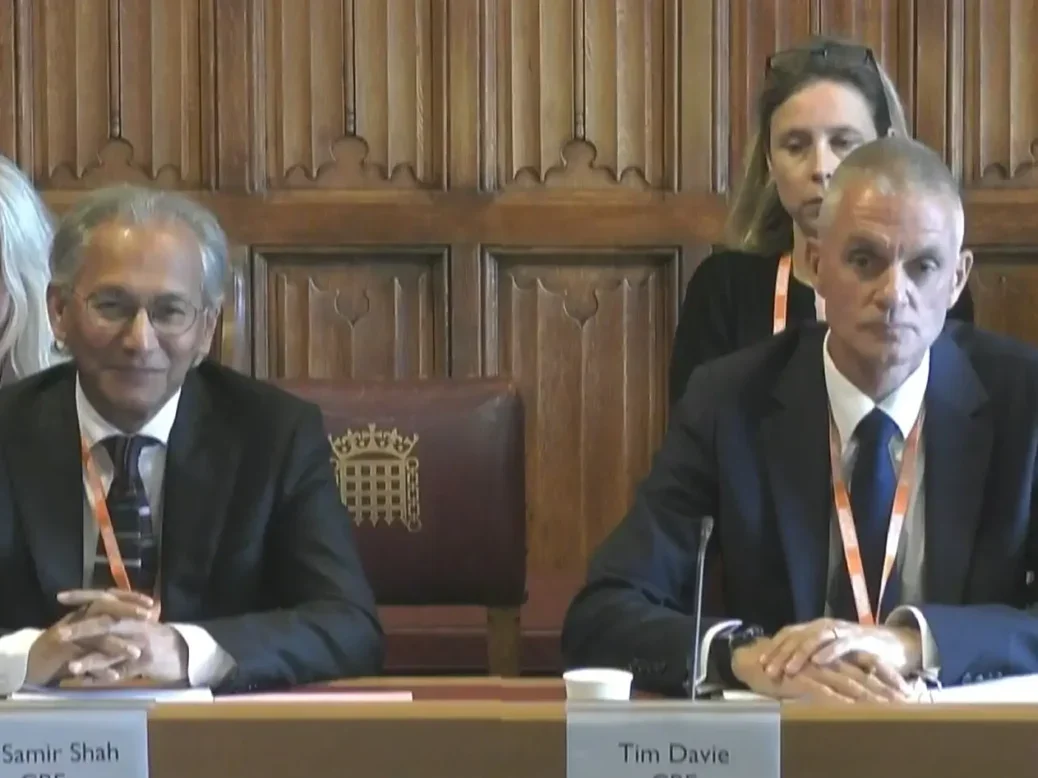 BBC chair of the board Dr Samir Shah and BBC director-general Tim Davie sitting side by side with hands on desk as they appear before the House of Lords' Communications and Digital Committee in London on Tuesday 10 September 2024. Picture: House of Commons/UK Parliament/PA Wire