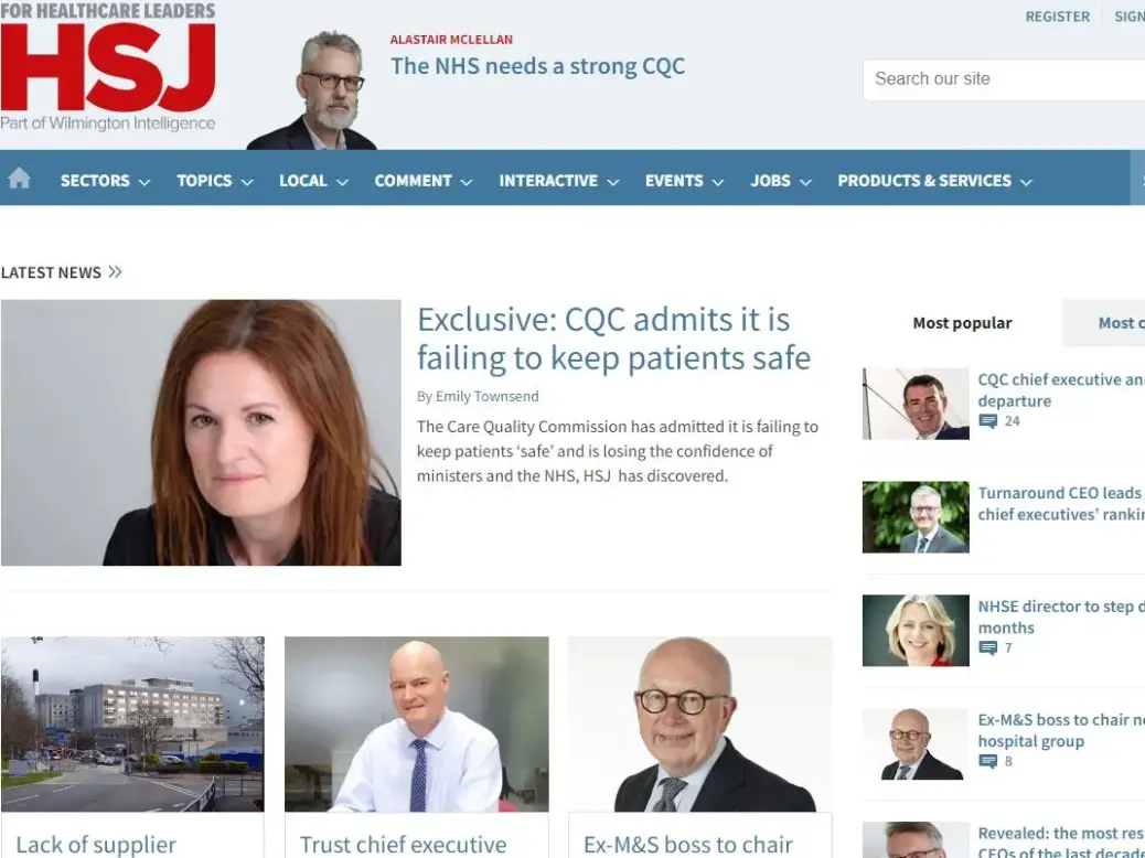 Health Service Journal homepage on 27 June 2024