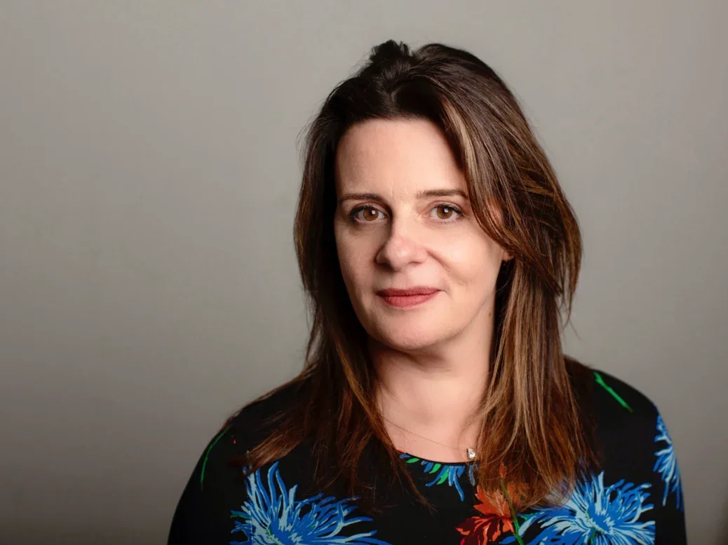 A headshot of FT Weekend editor Janine Gibson, illustrating a "Lunch with the FT"-style interview Press Gazette conducted with her to commemorate 30 years of the format at Clerkenwell's Quality Chop House.