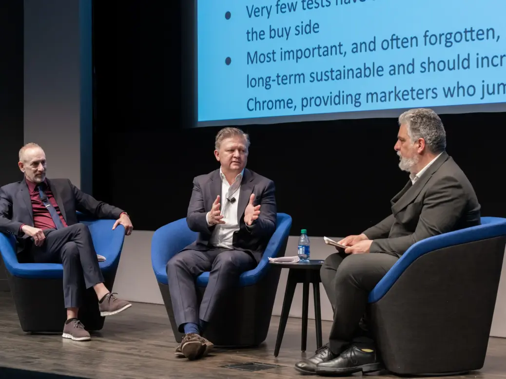 Matthew Scott Goldstein, Rich Caccappolo and Dominic Ponsford in conversation. Credit: Beeler.tech