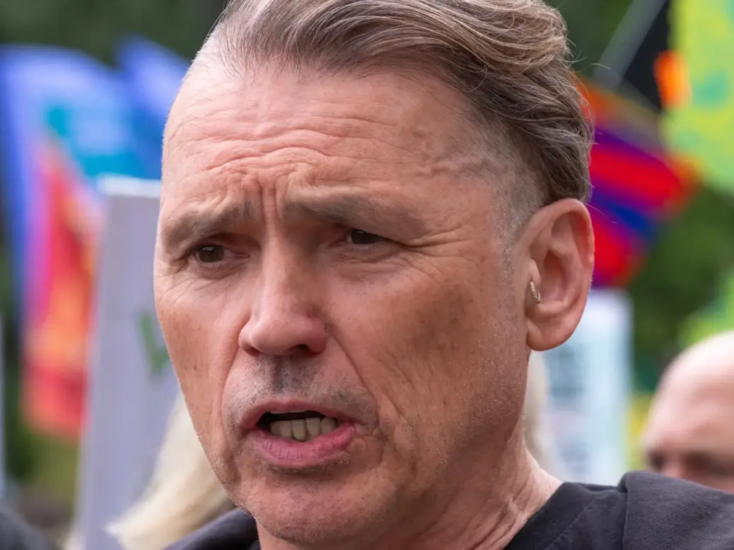 Close-up of Dale Vince. who is suing Guido Fawkes, at the Restore Nature Now protest demonstration in London on 22 June 2024